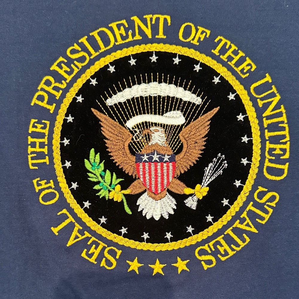 Presidential Seal Embroidered Navy Tee Shirt with Velvet Emblem